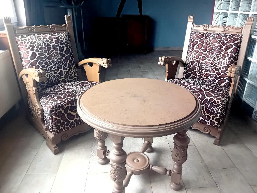 Stijlvolle salonstoelen met tafel, Ophalen, 75 tot 100 cm, Afrikaans luipaard ontwerp, Nieuw