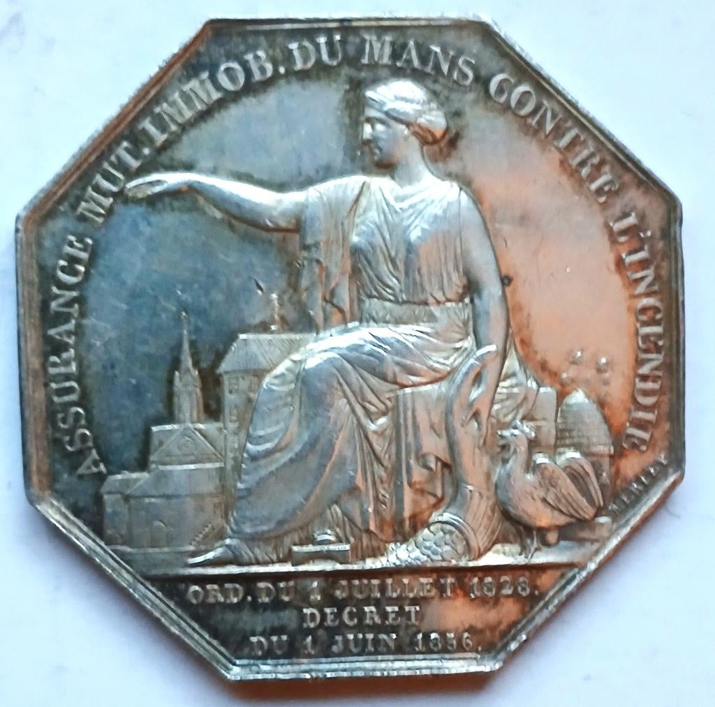 médaille Les Assurances mutuelles Mans contr l'incendie 1856, Timbres & Monnaies, Pièces & Médailles, Argent, Enlèvement ou Envoi