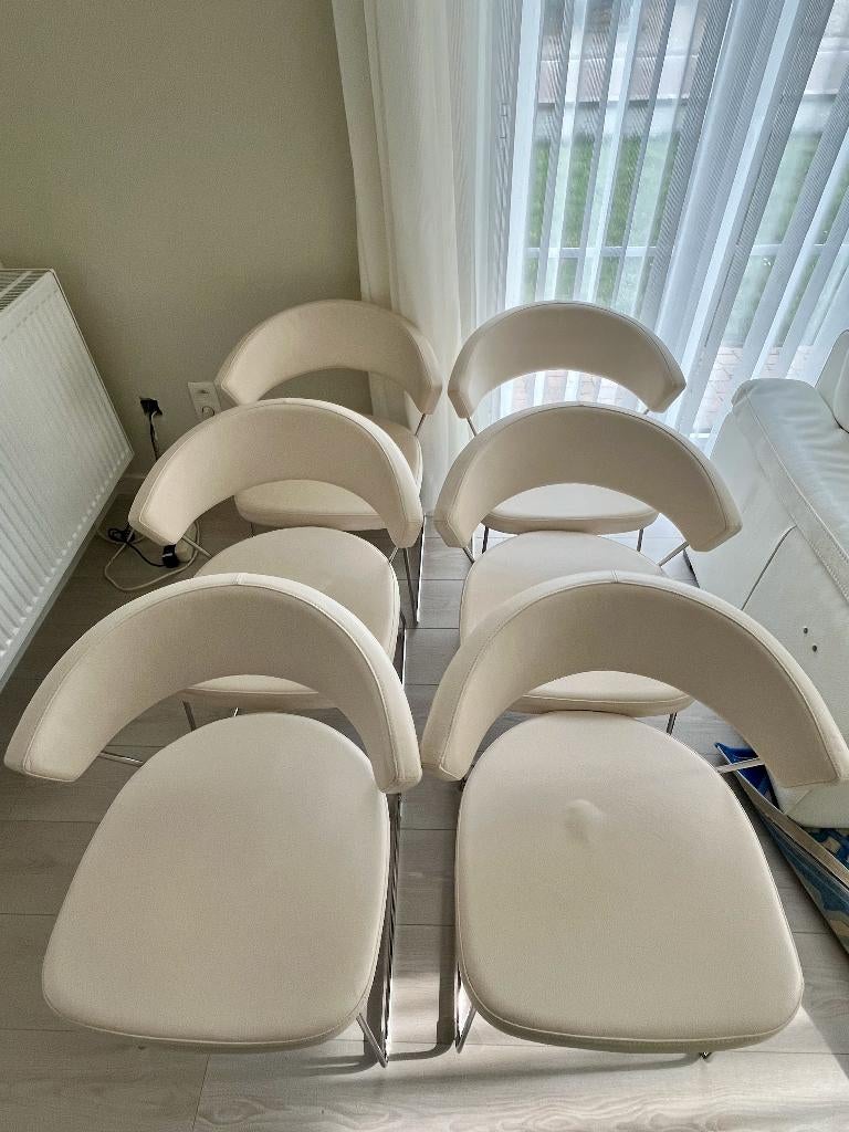 6 originele leren designstoelen van Calligaris, Maison & Meubles, Autres couleurs, Comme neuf, Enlèvement, Cinq, Six Chaises ou plus