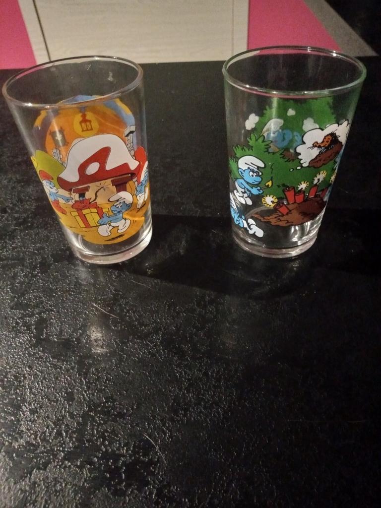3 verres a moutarde amora Schtroumf différents, Collections, Enlèvement ou Envoi