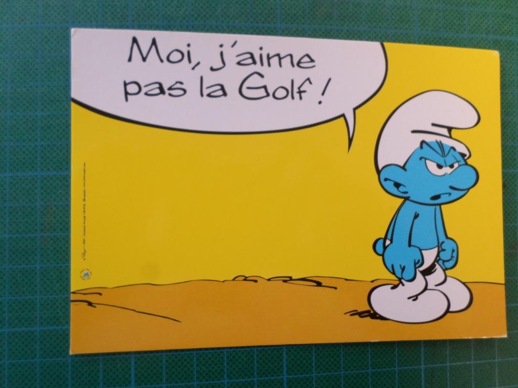 Schtroumpf - carte postale publicitaire Golf - 2001, Collections, Enlèvement ou Envoi, Schtroumpfs, Comme neuf, Autres types