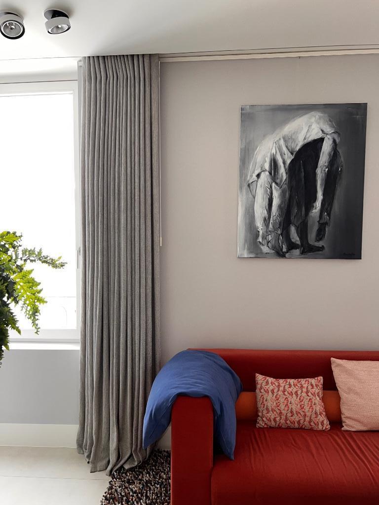 Schilderij peinture painting ‘Support’ 100x80 zwart/wit, Ophalen, 75 tot 100 cm, Schilderij, 75 cm of meer