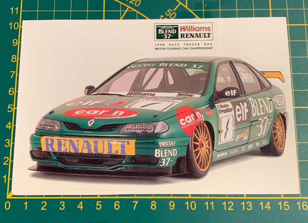 Sticker 1998 Renault Williams Laguna BTCC Menu (zeldzaam!), Enlèvement ou Envoi