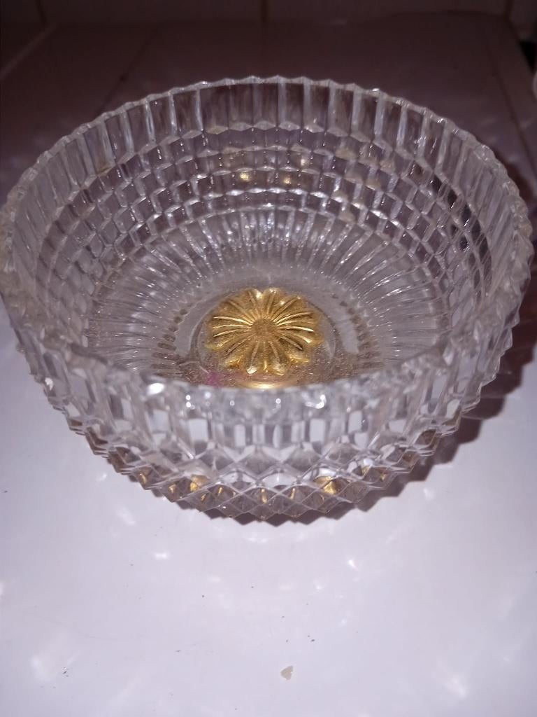 bol en verre sur base en cuivre, Enlèvement ou Envoi, Rond, Comme neuf, Verre