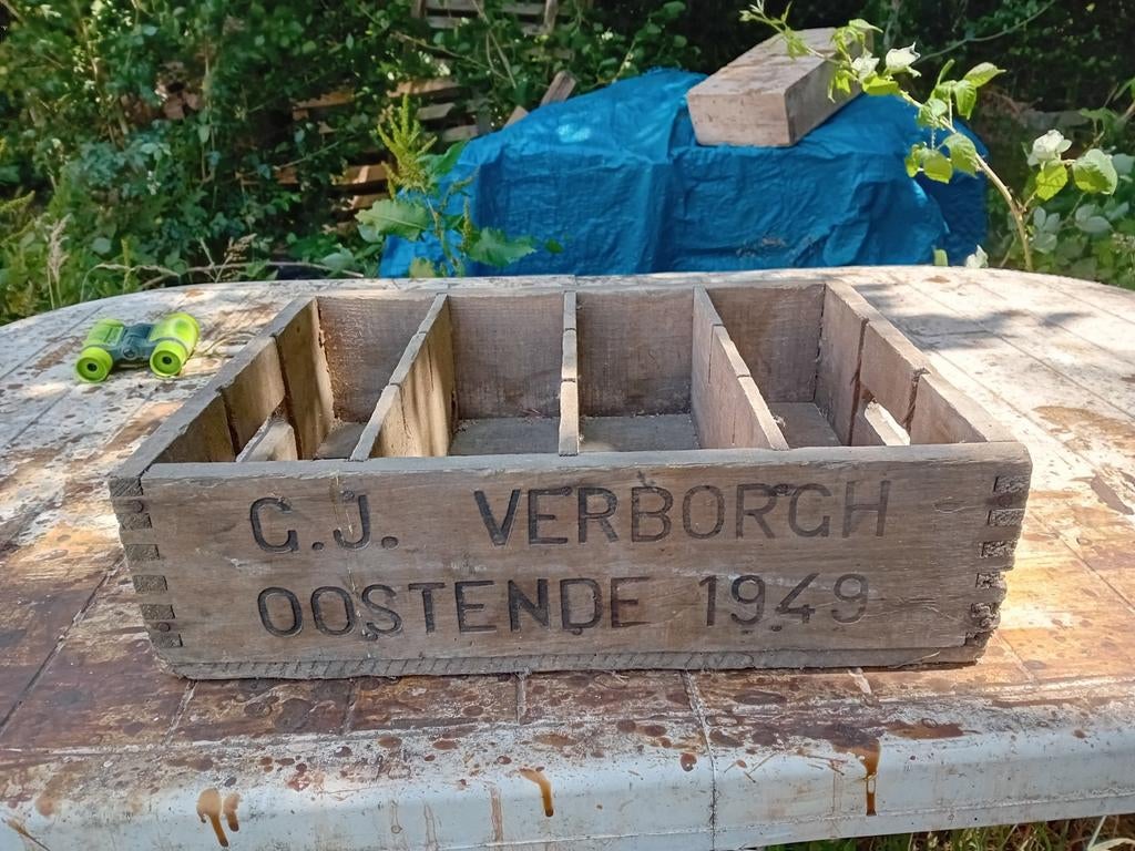 Oude houten bierbak Verborgh Oostende 1949, Verzamelen, Biermerken, Ophalen of Verzenden, Gebruikt