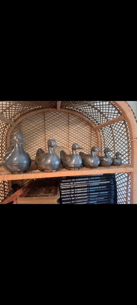 Vintage tinnen eend 6x. Doosjes. Tin en messing, Antiek en Kunst, Ophalen
