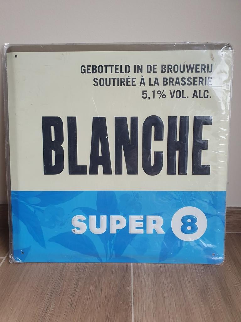 Metaal Reclamebord - Super 8 Blanche Brouwerij Haacht -, Verzamelen, Biermerken, Ophalen of Verzenden, Gebruikt, Reclamebord, Plaat of Schild