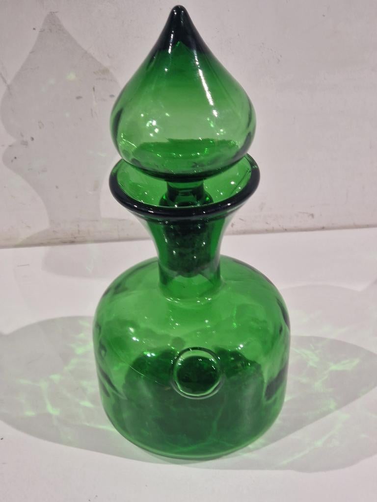 Italiaanse groene smaragdgroene karaf decanter, glazen fles, Ophalen of Verzenden