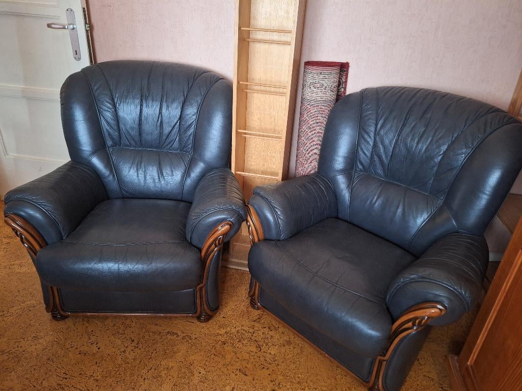Lederen salon 3+1+1, Huis en Inrichting, Ophalen, Zo goed als nieuw, Leer, Rustiek
