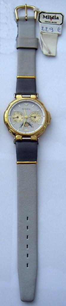Montre MILDIA suisse bicolore plaqué or phase de lune, NEUVE, Collections, Enlèvement ou Envoi, Neuf