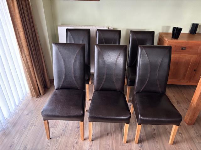Te koop, mooie lederen stoelen,zo goed als nieuw., Huis en Inrichting, Stoelen, Ophalen, Bruin, Vijf, Zes of meer stoelen, Leer
