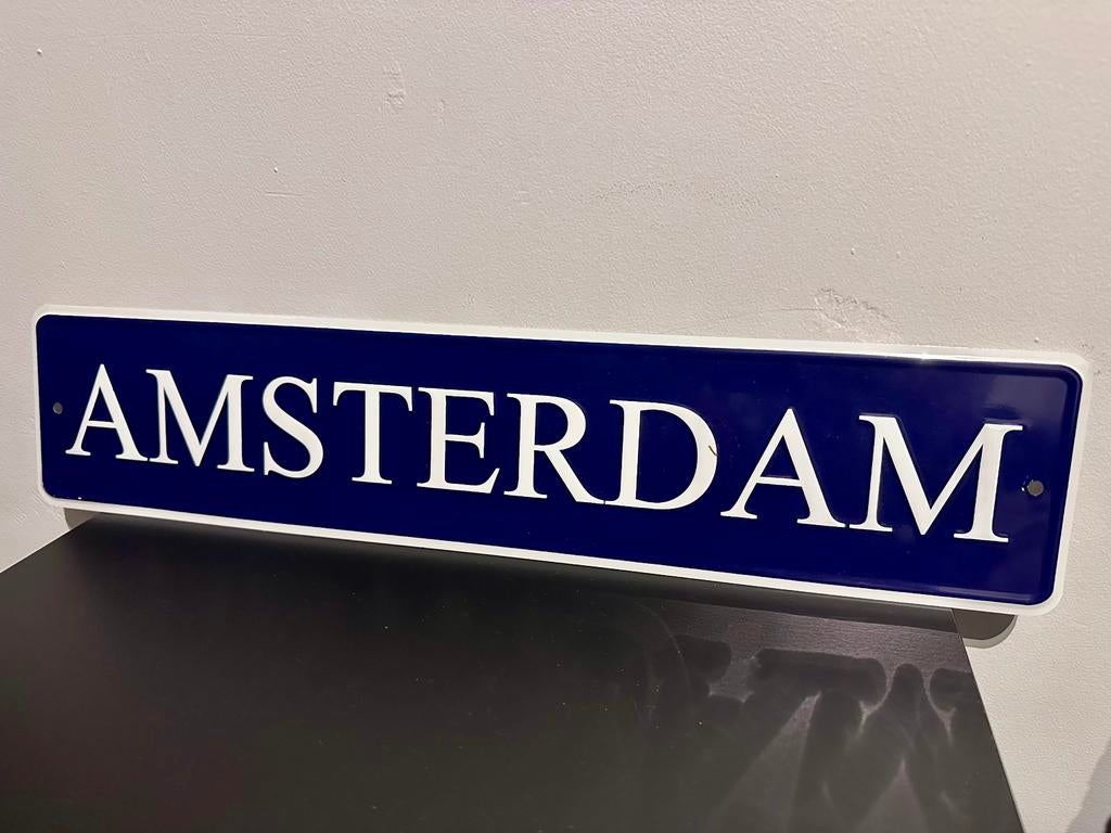 AMSTERDAM METALEN BORD BLAUW/WIT 52,5 X 12, Ophalen of Verzenden, Zo goed als nieuw