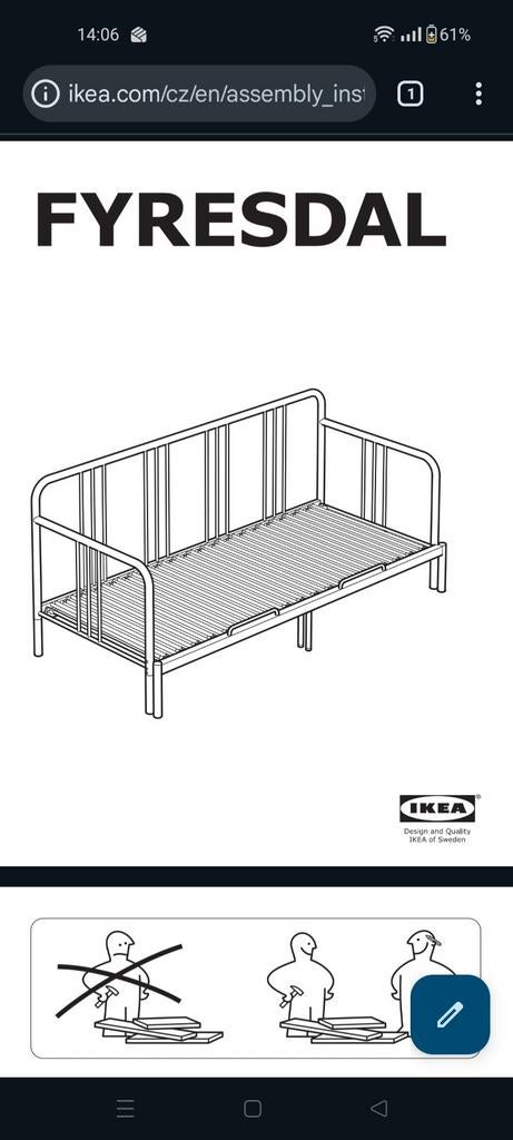 Ikea "fyresdal" metalen uitschuifbaar bed, Ophalen, Gebruikt, Tweepersoons, 80 cm