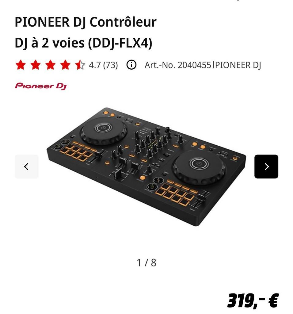 PIONEER DJ Contrôleur DJ à 2 voies (DDJ-FLX4), Enlèvement, Comme neuf