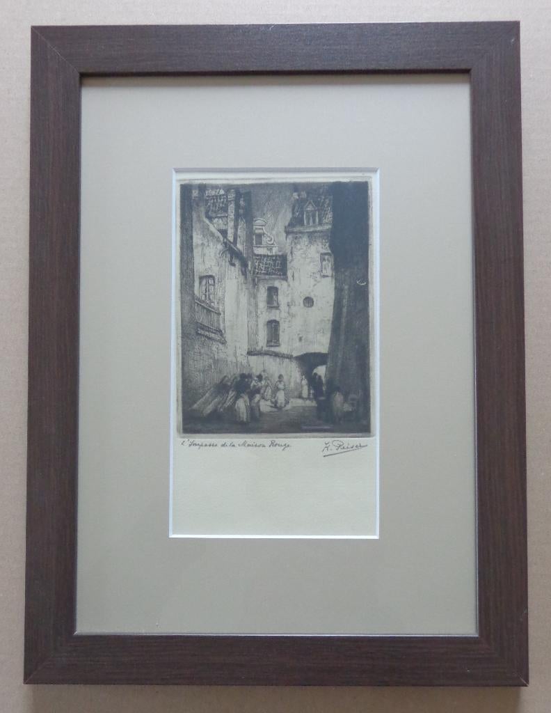 KURT PEISER / IMPASSE MAISON ROUGE / ZW-W ETS 40x30cm KADER, Antiquités & Art, Enlèvement ou Envoi