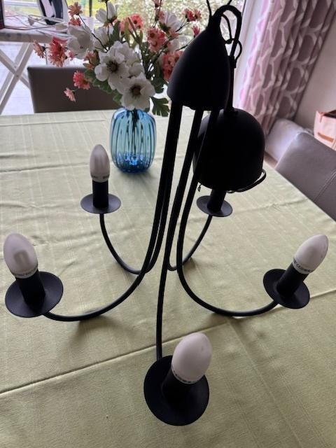 Zwarte luster, Huis en Inrichting, Lampen | Kroonluchters, Ophalen, Zo goed als nieuw, Metaal