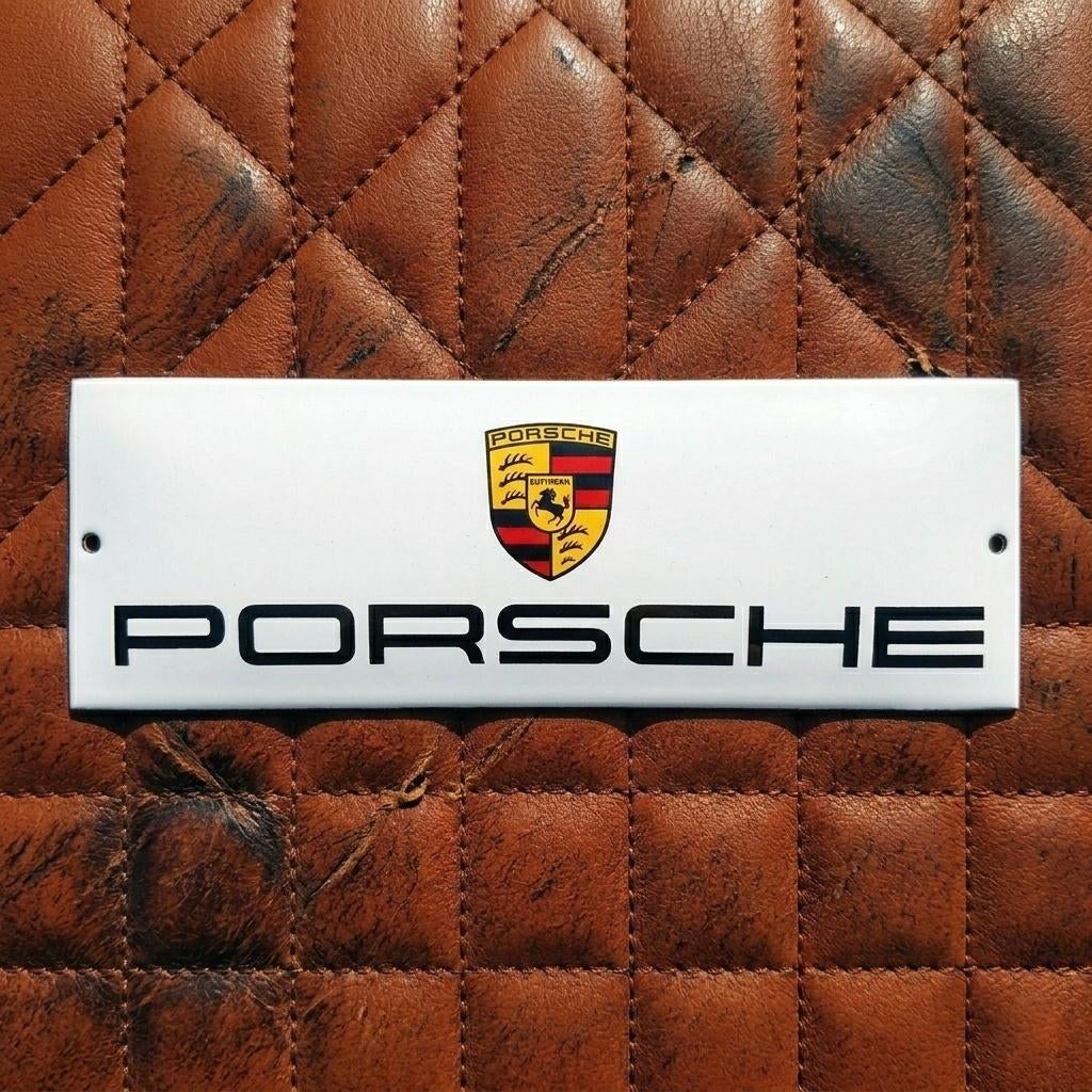 Emaille Schild PORSCHE Garage Dealer Reclamebord Vintage Oud, Verzamelen, Merken en Reclamevoorwerpen, Verzenden, Gebruikt, Reclamebord