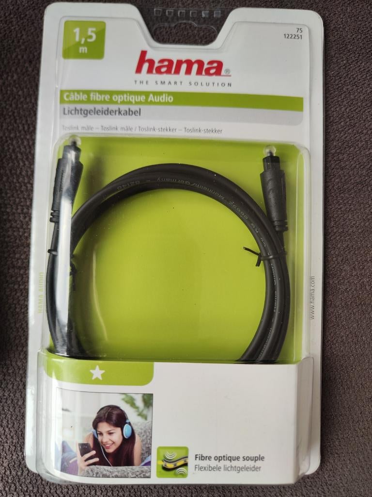 Hama 75122251, TV, Hi-fi & Vidéo, Câbles audio & Câbles de télévision, Neuf, Câble optique, Moins de 2 mètres, Enlèvement