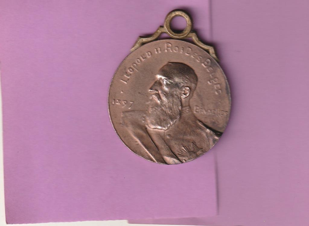 zeer oude Medallie van Leopold II ,van het jaar 1887,,Bruxel, Verzenden, Brons