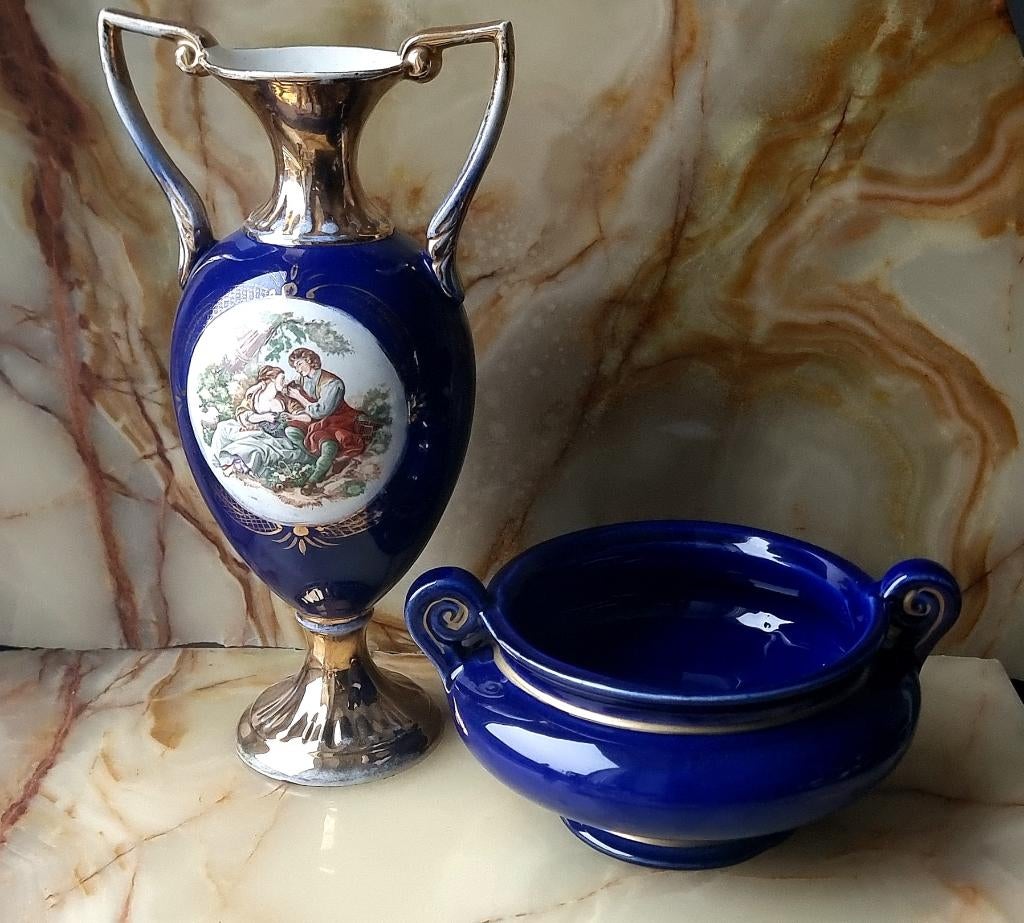 Amphore et une bol à bonbons en bleu cobalt Italy, Verzenden