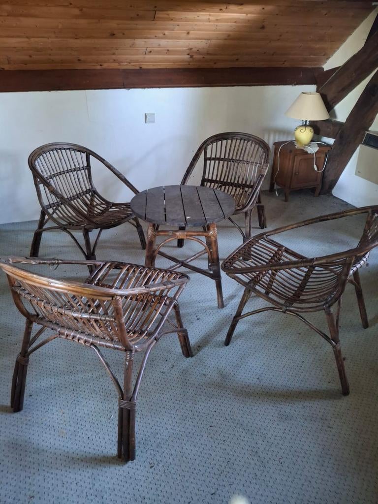 4 sieges baquets vintage rotin, Enlèvement, Utilisé, Rotin