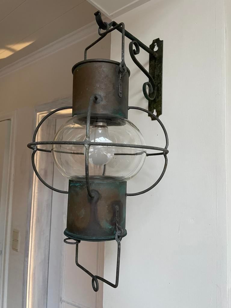 Koperen scheepslamp, Ophalen of Verzenden, Gebruikt, Glas