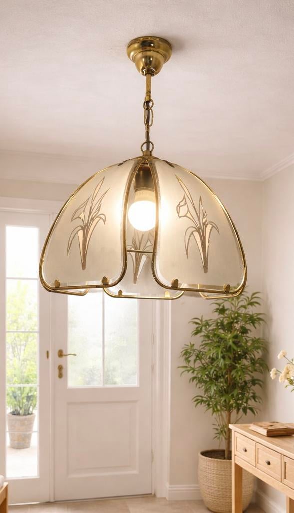 Lustre vintage très bon état années 70 80, Maison & Meubles, Enlèvement ou Envoi, Utilisé, Verre, Années 70/80