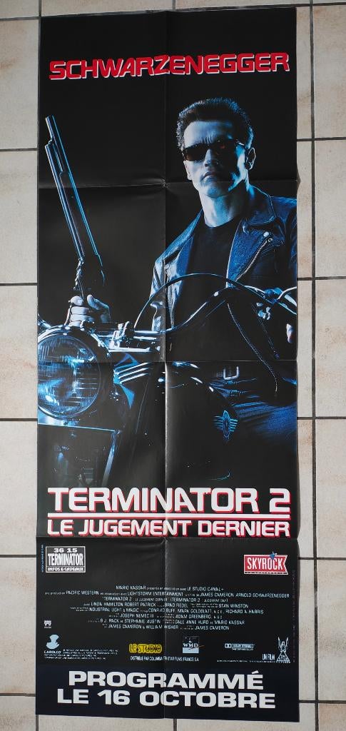 TERMINATOR 2 vintage  filmposter, Ophalen, Zo goed als nieuw, Deurposter of groter, Film en Tv