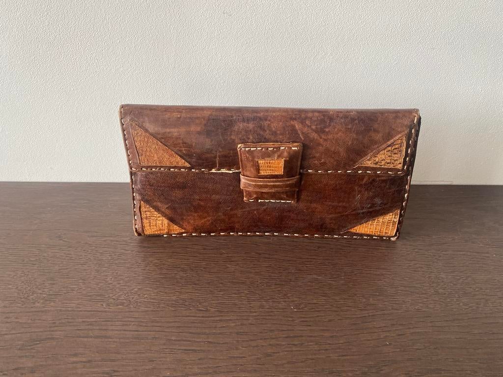 Vintage lederen clutch handtas, Ophalen, Zo goed als nieuw