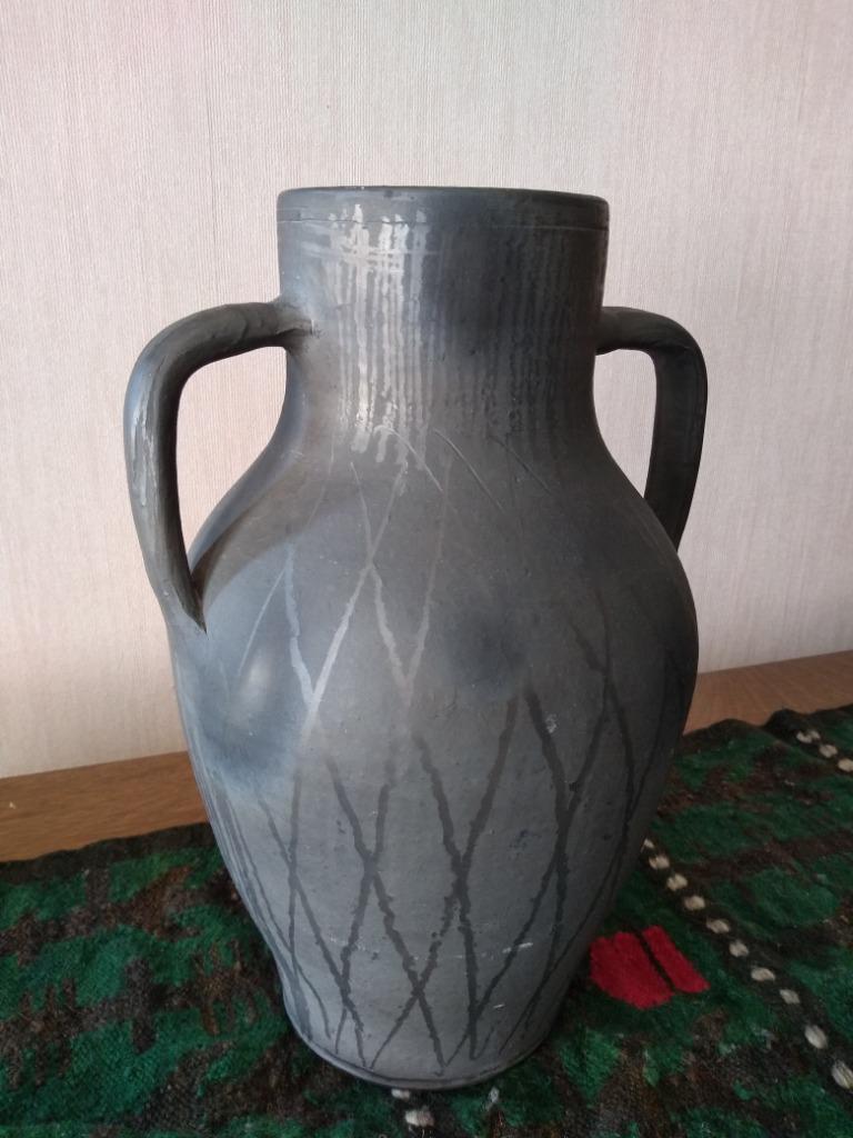 kruik grijs vaas steen h37cm halsbreedte 12cm/diam moederdag, Ophalen of Verzenden, Zo goed als nieuw, Steen