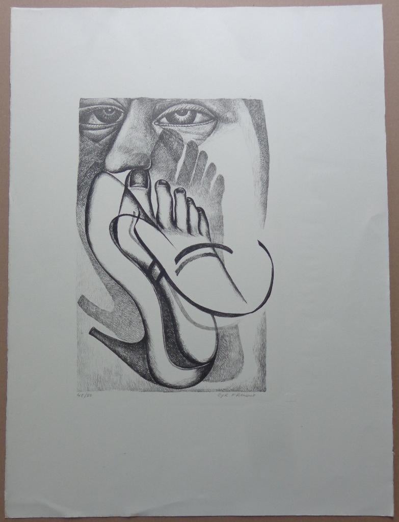 CYR FRIMOUT / HOGE HAKKEN / ZW-W LITHO / 76x56cm / SIG, Antiquités & Art, Art | Lithographies & Sérigraphies, Enlèvement ou Envoi