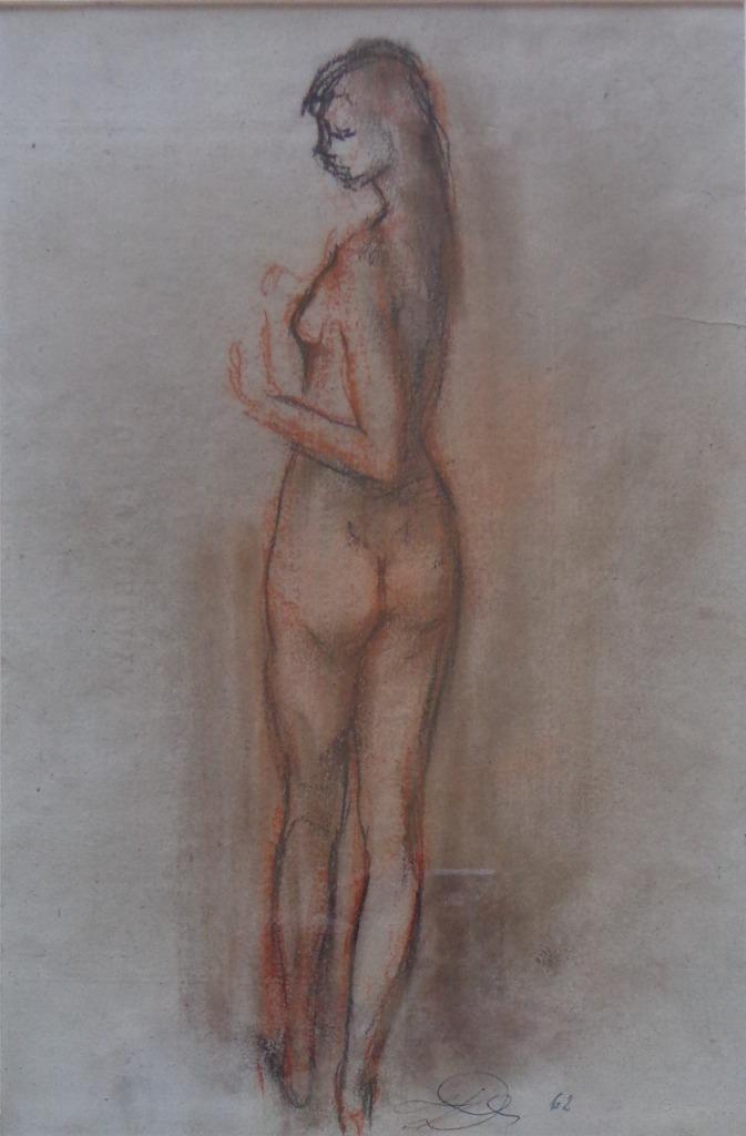 ONLEESBAAR / RUGGELINGS NAAKT / ORIGINEEL / 53x41cm / KADER, Antiquités & Art, Art | Peinture | Moderne, Enlèvement ou Envoi