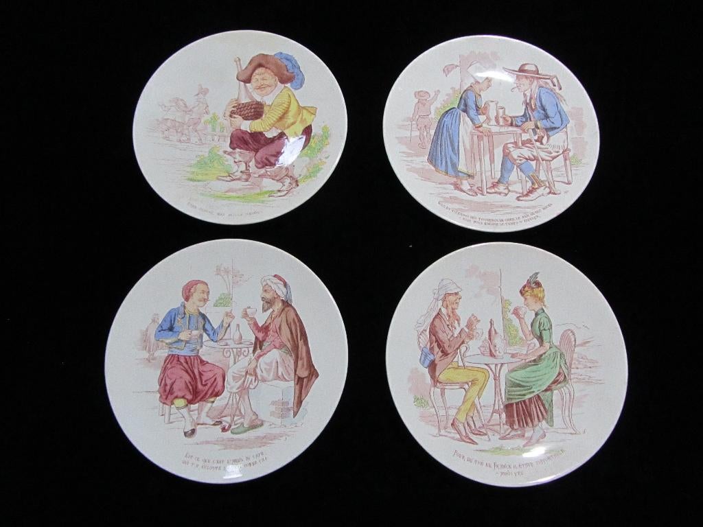 Keramiek van Sarreguemines: 4 borden "drankjes"!, Ophalen of Verzenden