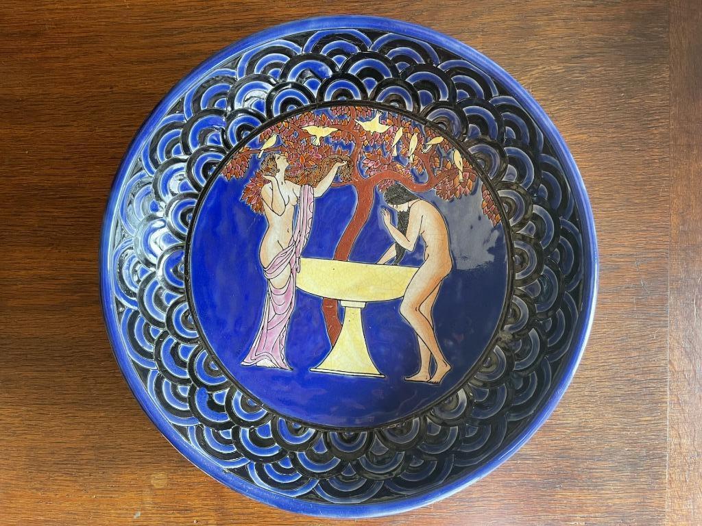 Superbe plat art-déco en émaux, Antiquités & Art, Enlèvement ou Envoi