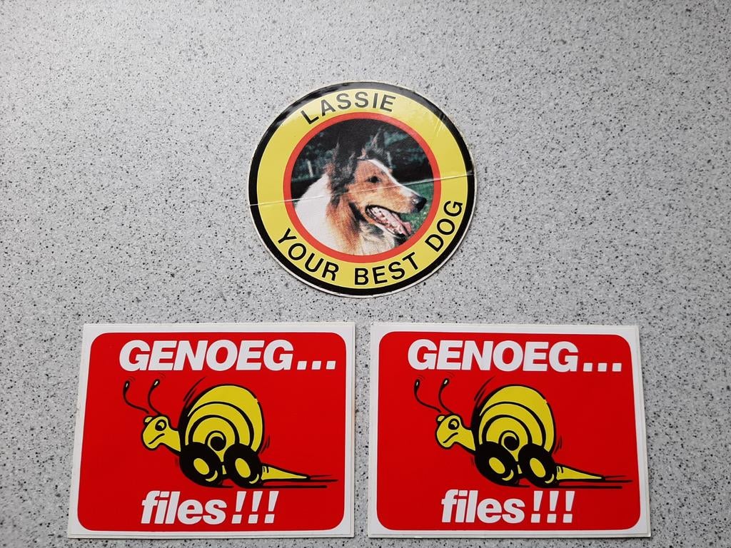 Vintage stickers Lassie + Genoeg files retro, Ophalen of Verzenden