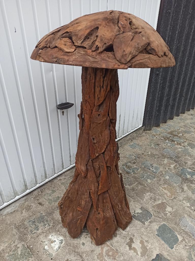 Grand champignon en bois de teck, Antiquités & Art, Bois, 1 mètre - 2 mètres, Autres sujets, Enlèvement