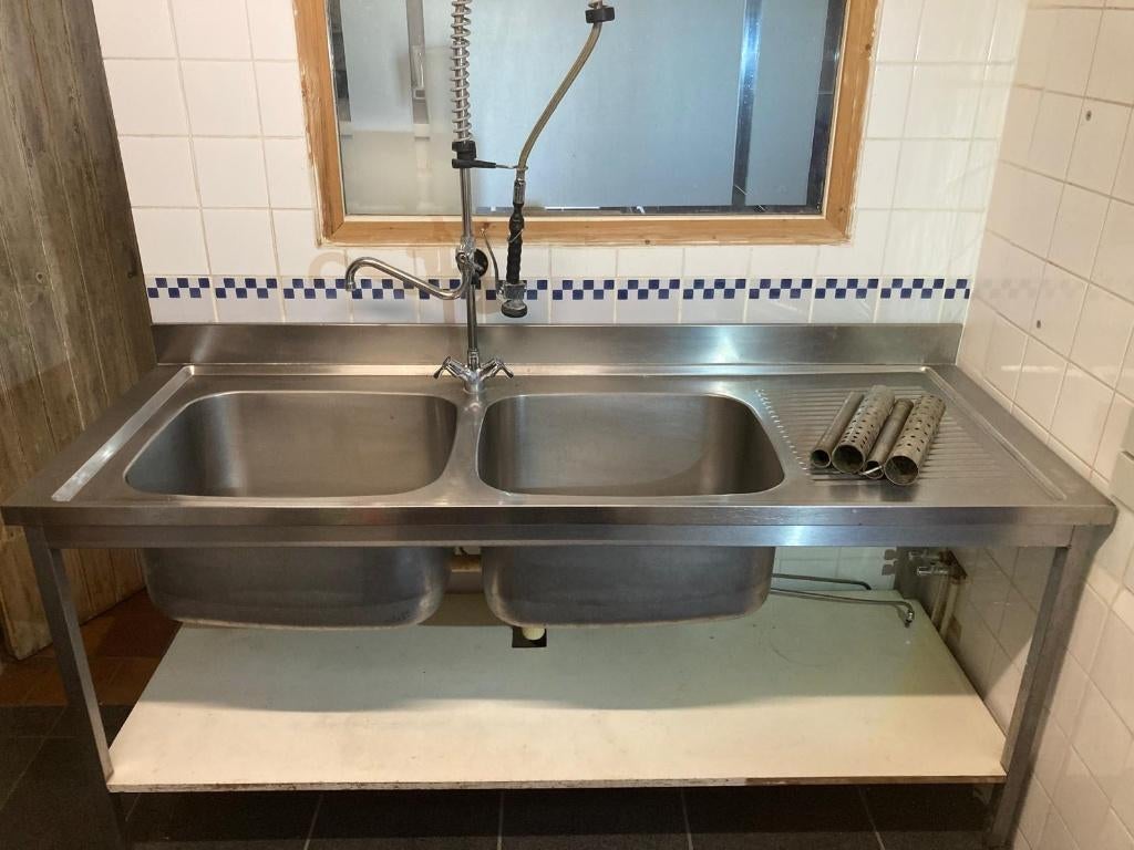 Professionele dubbele RVS spoeltafel, Huis en Inrichting, Keuken | Keukenelementen, Gebruikt, Ophalen