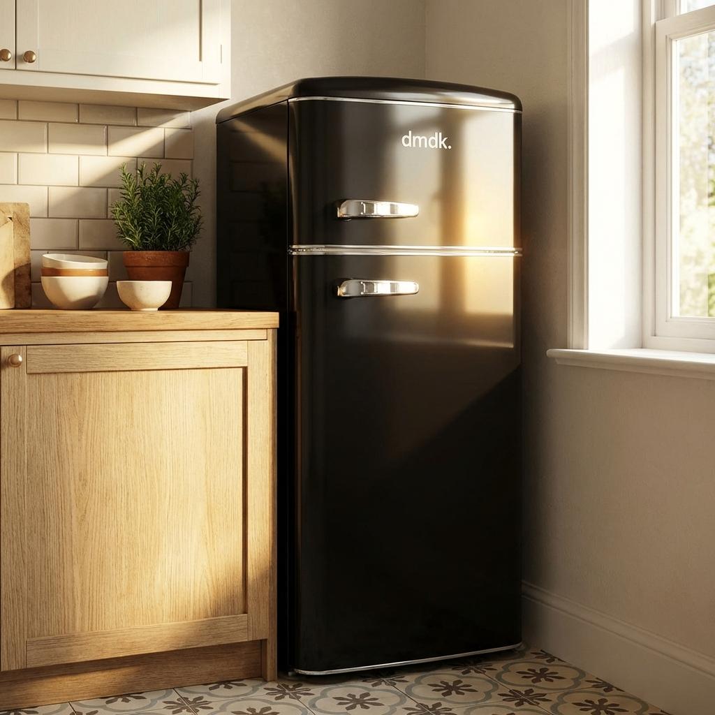 DMDK DKB2 Koelvriescombinatie retro koelkast zwart, 200 liter of meer, Nieuw, Ophalen of Verzenden, 140 tot 160 cm