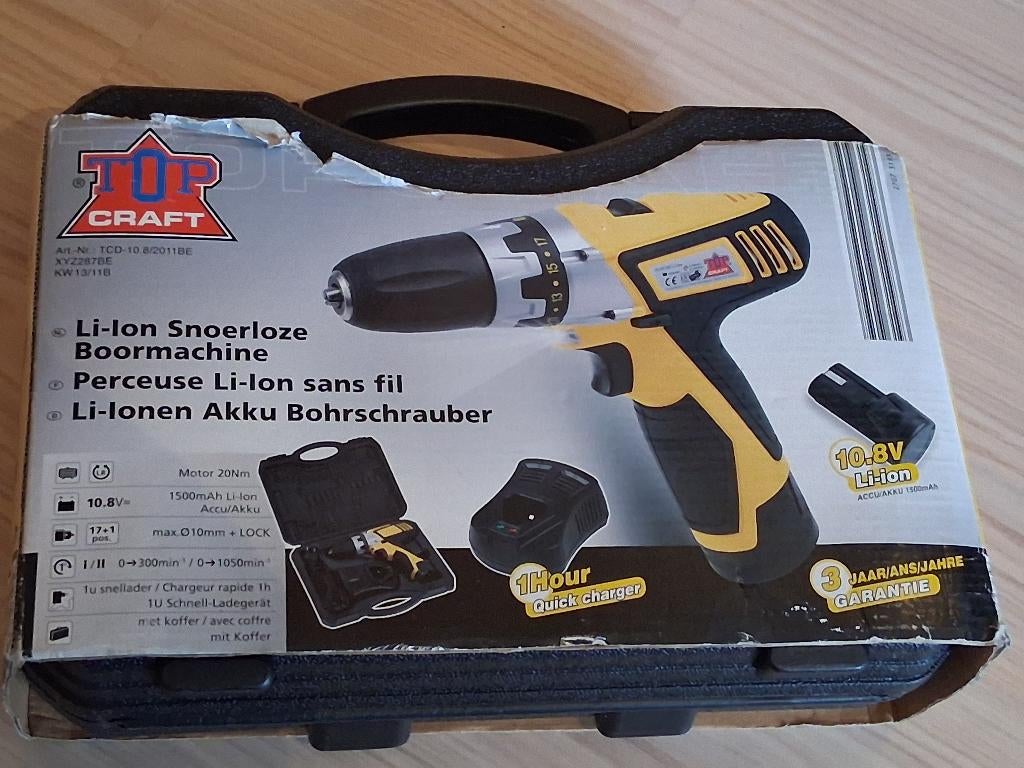 TopCraft Li snoerloze Schroevendraaier Boormachine, Doe-het-zelf en Bouw, Gereedschap | Boormachines, Gebruikt, Boormachine, Minder dan 400 watt
