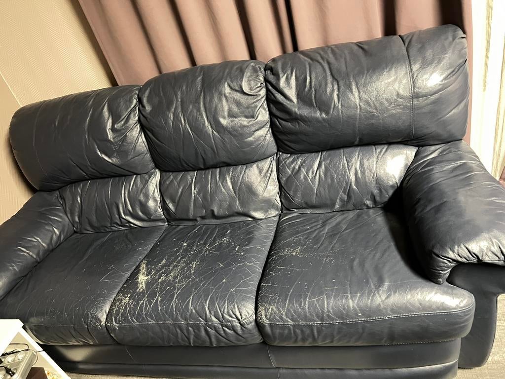 Lederen salon, Huis en Inrichting, Ophalen, Gebruikt, Rechte bank