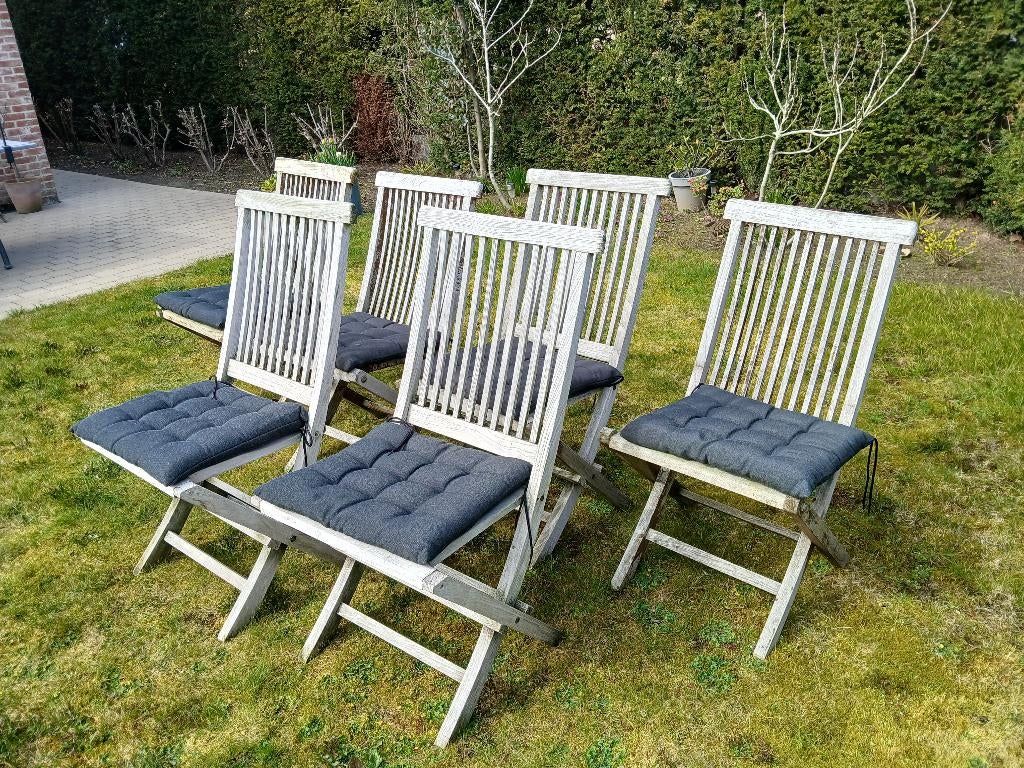 6 teak tuinstoelen met kussens, Tuin en Terras, Ophalen
