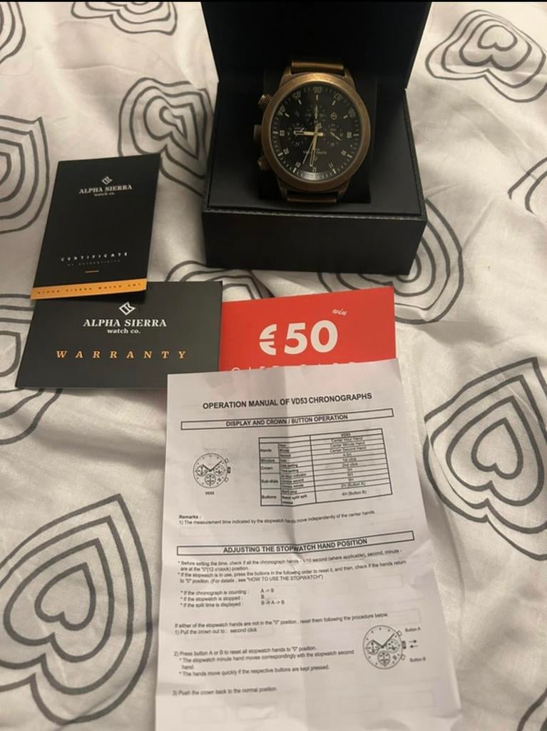 Alpha Sierra Chronograaf Herenhorloge met doos papieren, Enlèvement, Comme neuf