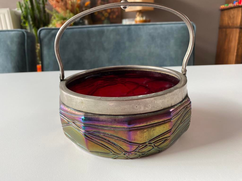 Art nouveau parelmoer glazen schaal, Antiek en Kunst, Antiek | Glaswerk en Kristal, Ophalen