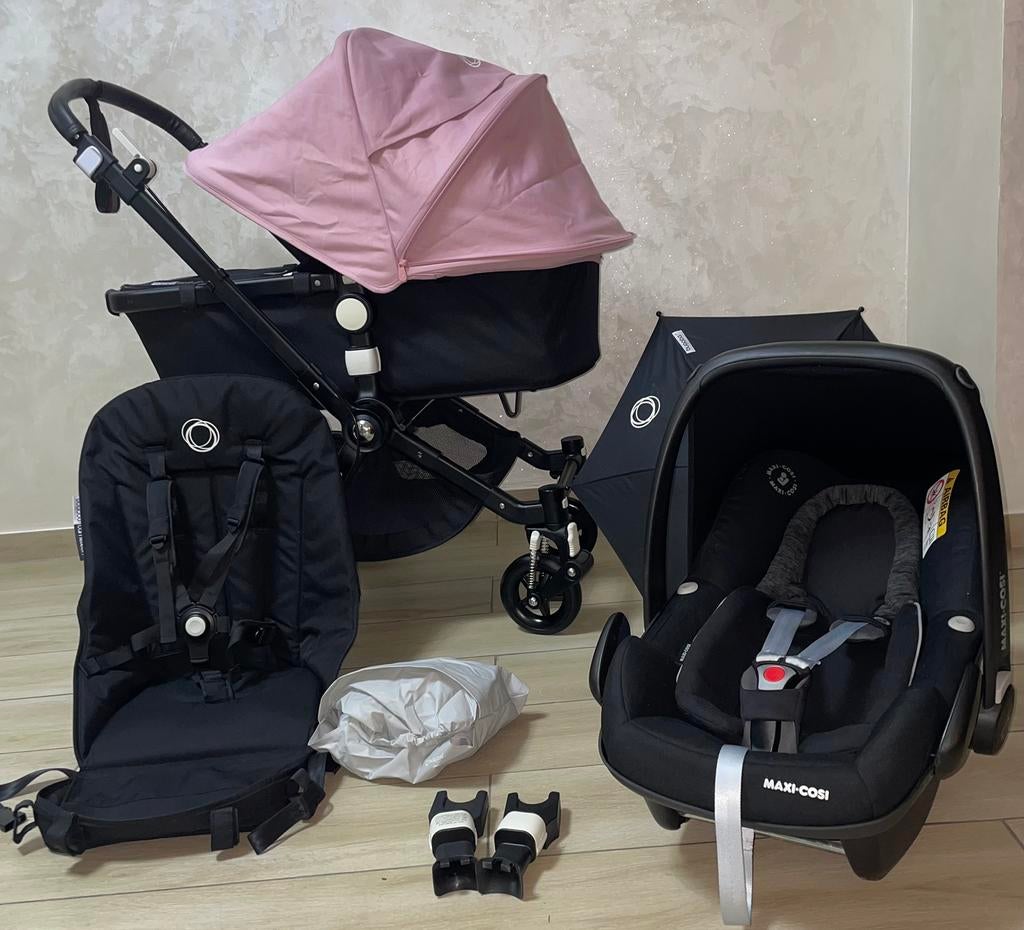 Bugaboo Cameileon 3 Black/roze pink 3-in-1 kinderwagen Set, Kinderen en Baby's, Buggy's, Zo goed als nieuw, Maxi-Cosi, Regenhoes