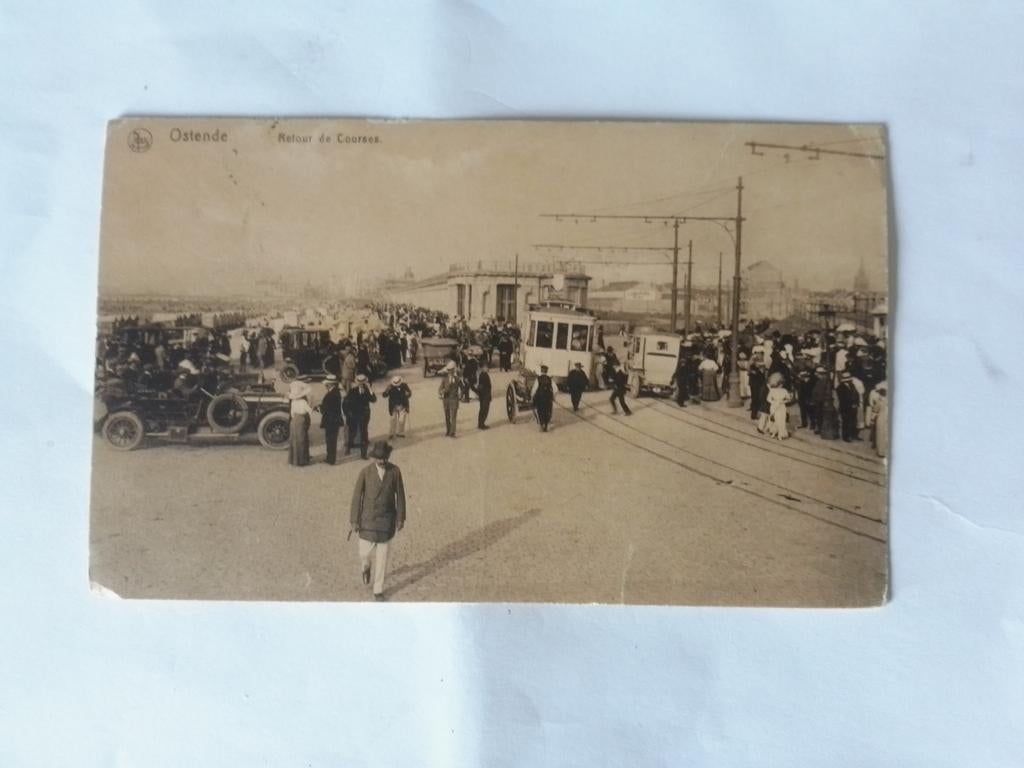 OOSTENDE OSTENDE RETOUR DE COURSES.  MET TRAM, Verzamelen, Postkaarten | België, Gelopen, West-Vlaanderen, Voor 1920, Verzenden