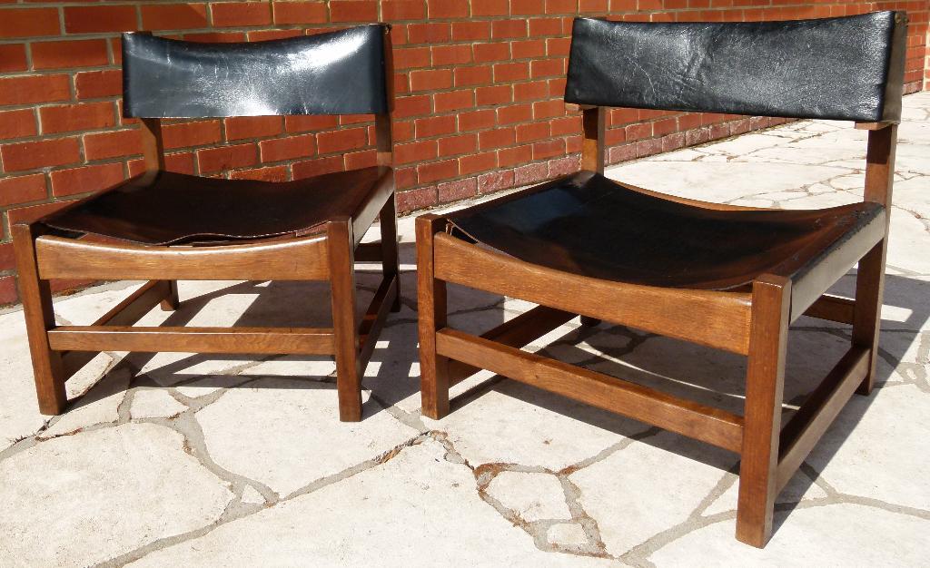 Fauteuils in Scandinavische stijl uit 1966, zwart leer, Antiek en Kunst, Antiek | Meubels | Stoelen en Sofa's, Ophalen