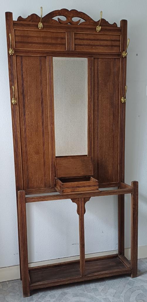 Ancien porte manteau mural avec miroir biseauté, Antiquités & Art, Antiquités | Miroirs, 50 à 100 cm, 200 cm ou plus, Rectangulaire