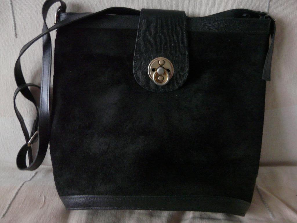 vintage ruime zwarte handtas in daim en imitatieleder, Enlèvement ou Envoi, Utilisé, Noir, Cuir