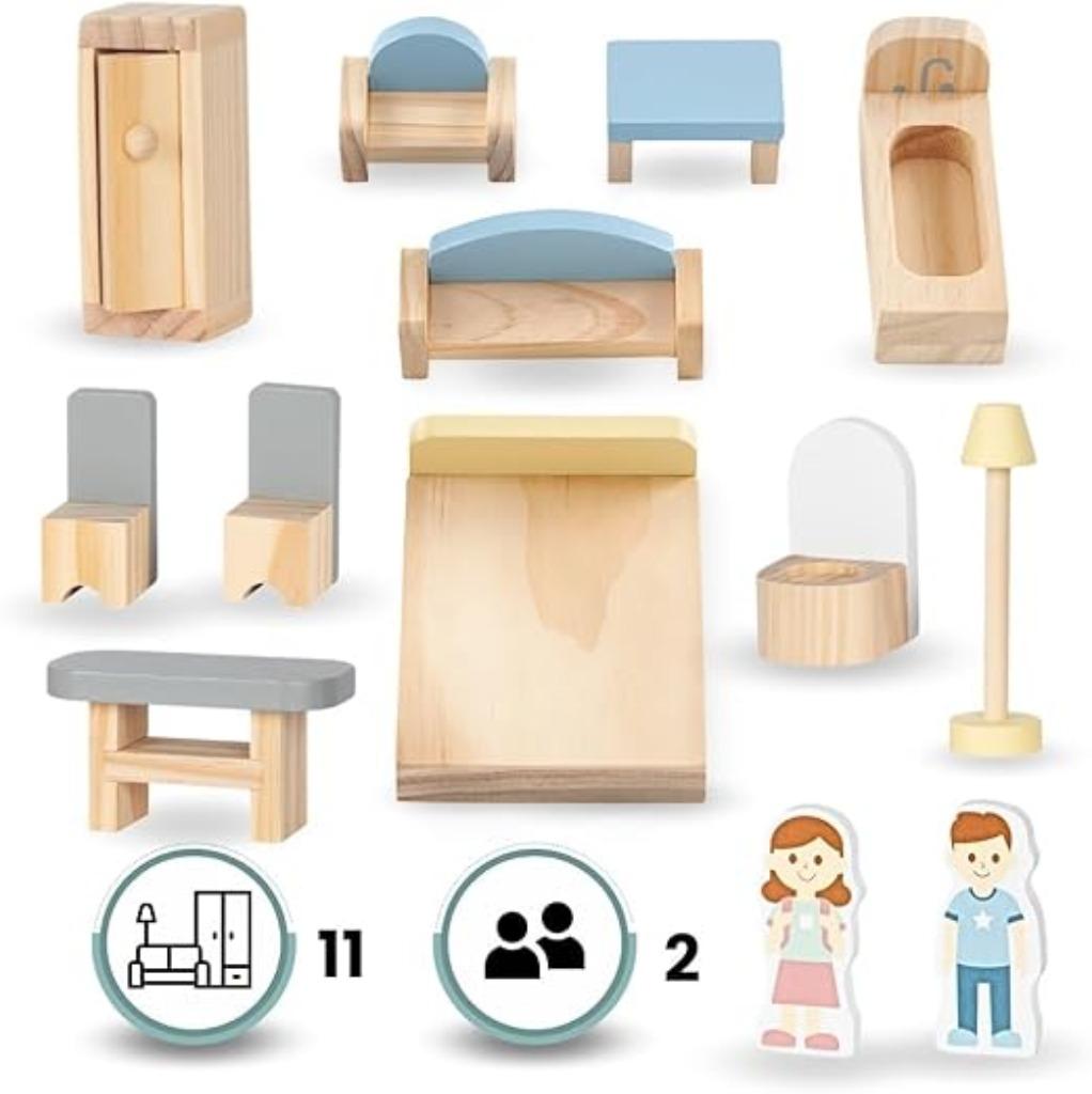 Mamabrum Houten poppenhuis  SNELLE GRATIS LEVERING, Verzenden, Nieuw, Poppenhuis