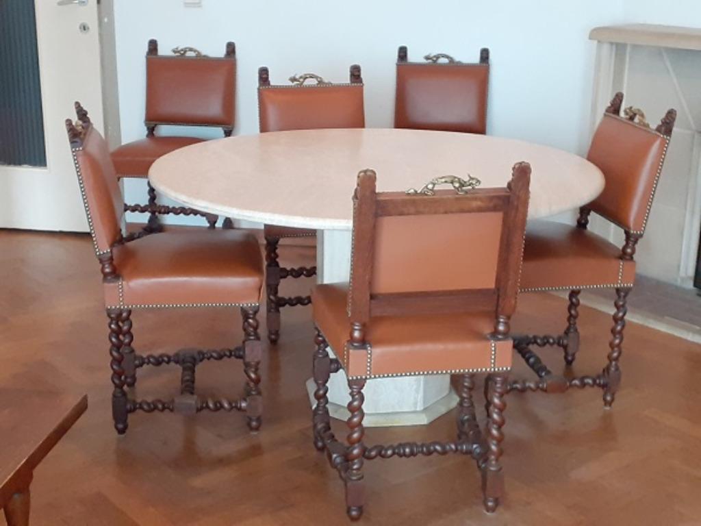 4 Lion Head stoelen - Zeer goede staat -!! naar 1190 FOREST!, Huis en Inrichting, Stoelen, Gebruikt, Vier, Hout, Kunststof, Bruin